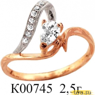 Золотое кольцо 585 пробы с фианитом, К00745