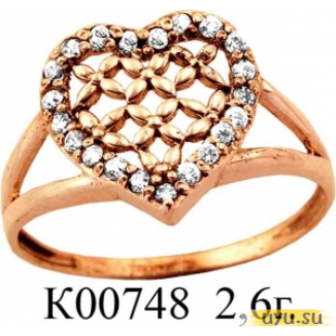 Золотое кольцо 585 пробы с фианитом, К00748