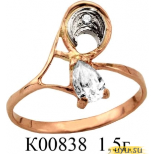 Золотое кольцо 585 пробы с фианитом, К00838