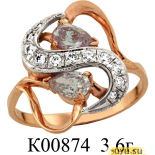 Золотое кольцо 585 пробы с фианитом, К00874