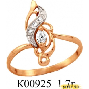 Золотое кольцо 585 пробы с фианитом, К00925