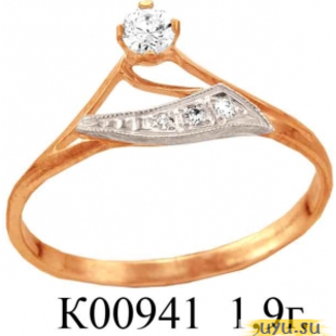Золотое кольцо 585 пробы с фианитом, К00941
