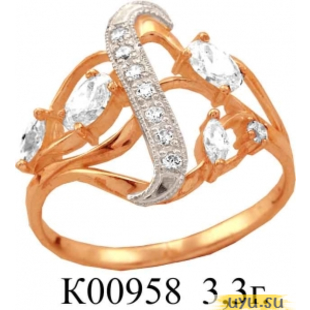Золотое кольцо 585 пробы с фианитом, К00958