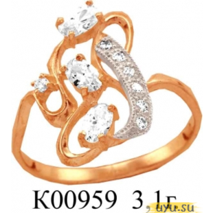 Золотое кольцо 585 пробы с фианитом, К00959