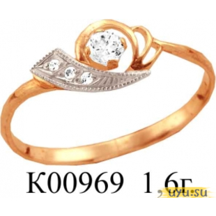 Золотое кольцо 585 пробы с фианитом, К00969