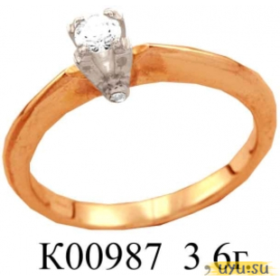 Золотое кольцо 585 пробы с фианитом, К00987