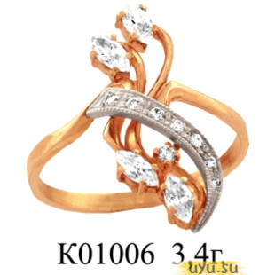 Золотое кольцо 585 пробы с фианитом, К01006