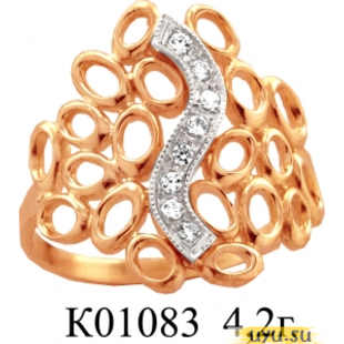 Золотое кольцо 585 пробы с фианитом, К01083