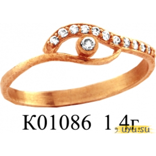 Золотое кольцо 585 пробы с фианитом, К01086