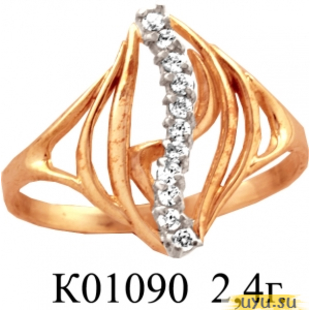 Золотое кольцо 585 пробы с фианитом, К01090