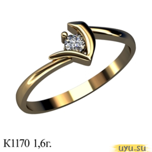 Золотое кольцо 585 пробы с фианитом, К1170