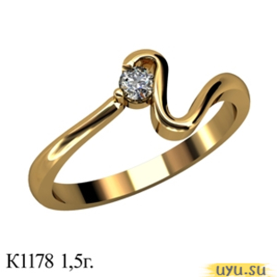Золотое кольцо 585 пробы с фианитом, К1178