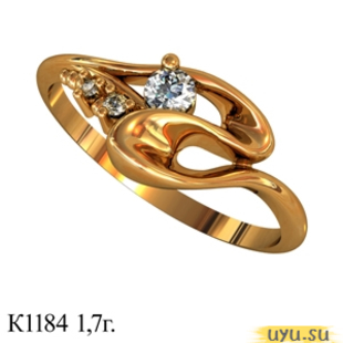 Золотое кольцо 585 пробы с фианитом, К1184