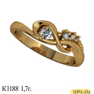 Золотое кольцо 585 пробы с фианитом, К1188