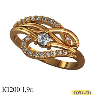 Золотое кольцо 585 пробы с фианитом, К1200