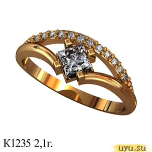 Золотое кольцо 585 пробы с фианитом, К1235