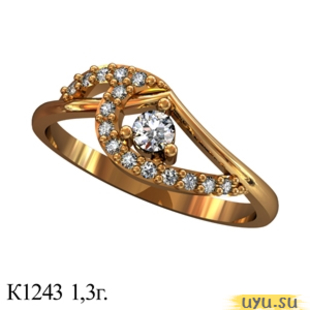 Золотое кольцо 585 пробы с фианитом, К1243