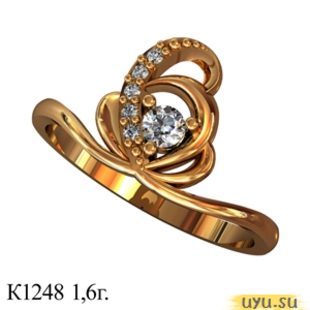 Золотое кольцо 585 пробы с фианитом, К1248