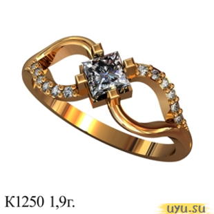 Золотое кольцо 585 пробы с фианитом, К1250