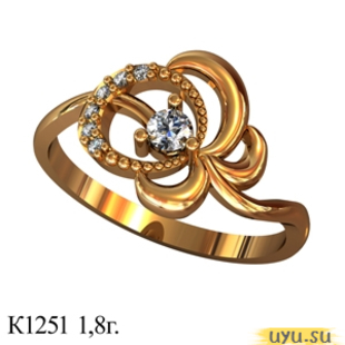 Золотое кольцо 585 пробы с фианитом, К1251
