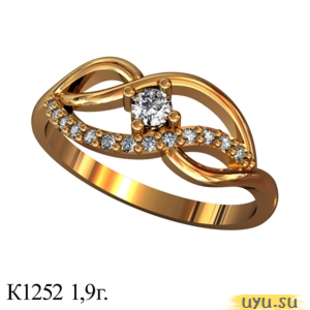 Золотое кольцо 585 пробы с фианитом, К1252