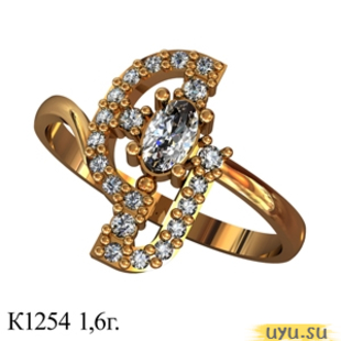 Золотое кольцо 585 пробы с фианитом, К1254