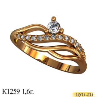 Золотое кольцо 585 пробы с фианитом, К1259