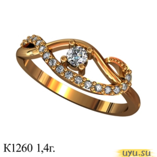 Золотое кольцо 585 пробы с фианитом, К1260