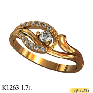 Золотое кольцо 585 пробы с фианитом, К1263