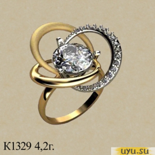 Золотое кольцо 585 пробы с фианитом, К1329