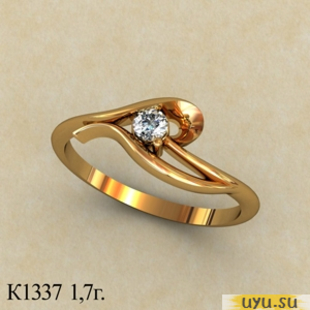 Золотое кольцо 585 пробы с фианитом, К1337