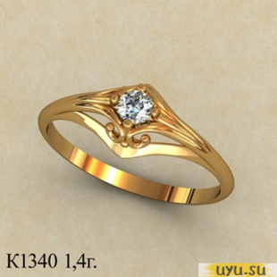 Золотое кольцо 585 пробы с фианитом, К1340