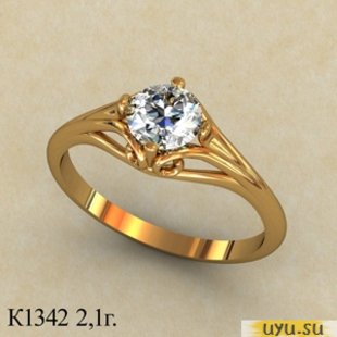 Золотое кольцо 585 пробы с фианитом, К1342