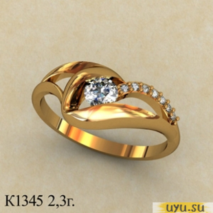 Золотое кольцо 585 пробы с фианитом, К1345