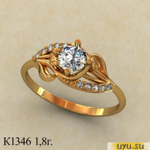 Золотое кольцо 585 пробы с фианитом, К1346