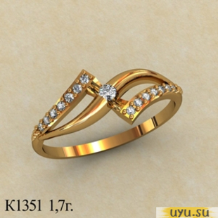 Золотое кольцо 585 пробы с фианитом, К1351