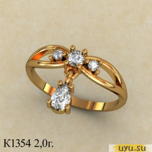 Золотое кольцо 585 пробы с фианитом, К1354