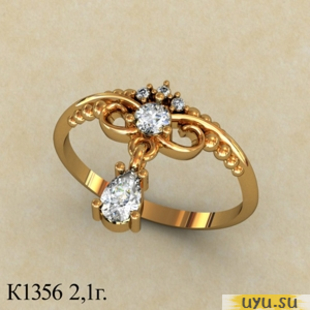 Золотое кольцо 585 пробы с фианитом, К1356
