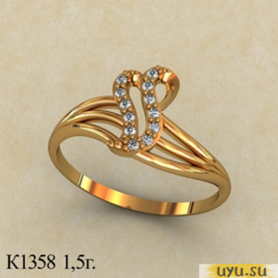 Золотое кольцо 585 пробы с фианитом, К1358