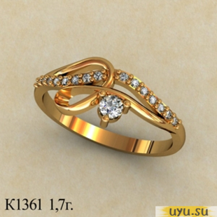 Золотое кольцо 585 пробы с фианитом, К1361