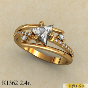 Золотое кольцо 585 пробы с фианитом, К1362
