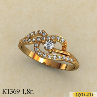 Золотое кольцо 585 пробы с фианитом, К1369