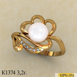 Золотое кольцо 585 пробы с фианитом, К1374