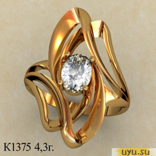 Золотое кольцо 585 пробы с фианитом, К1375