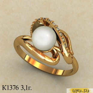 Золотое кольцо 585 пробы с фианитом, К1376