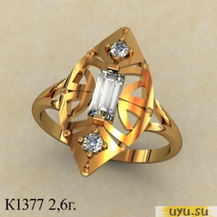 Золотое кольцо 585 пробы с фианитом, К1377