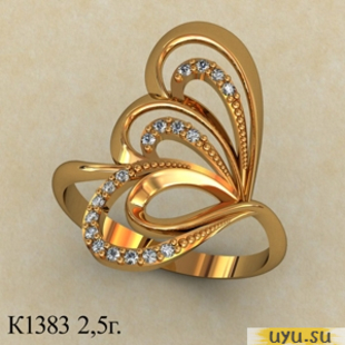 Золотое кольцо 585 пробы с фианитом, К1383