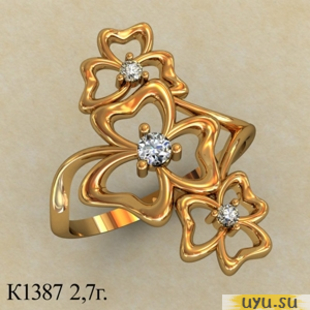 Золотое кольцо 585 пробы с фианитом, К1387
