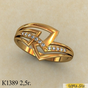 Золотое кольцо 585 пробы с фианитом, К1389