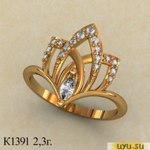 Золотое кольцо 585 пробы с фианитом, К1391